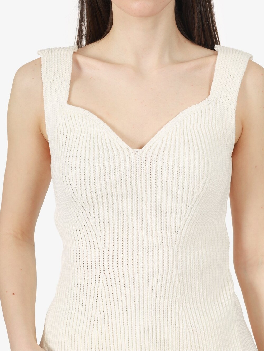 SO Cream Ribbed V-Neck Sleeveless Tank
